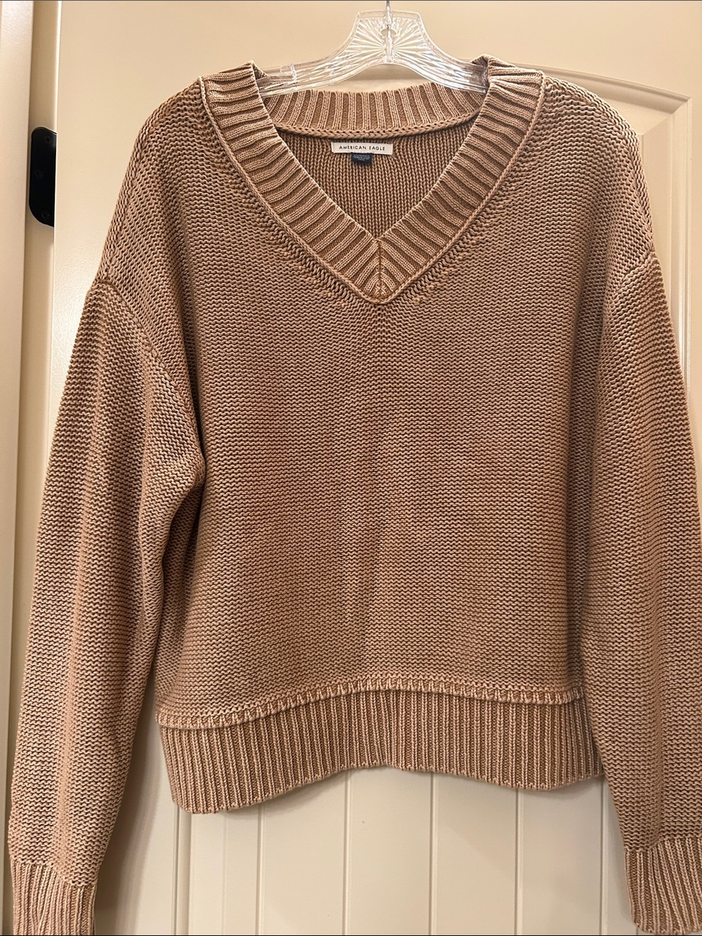American Eagle Outfitters Taupe V-Neck Knit Sweater